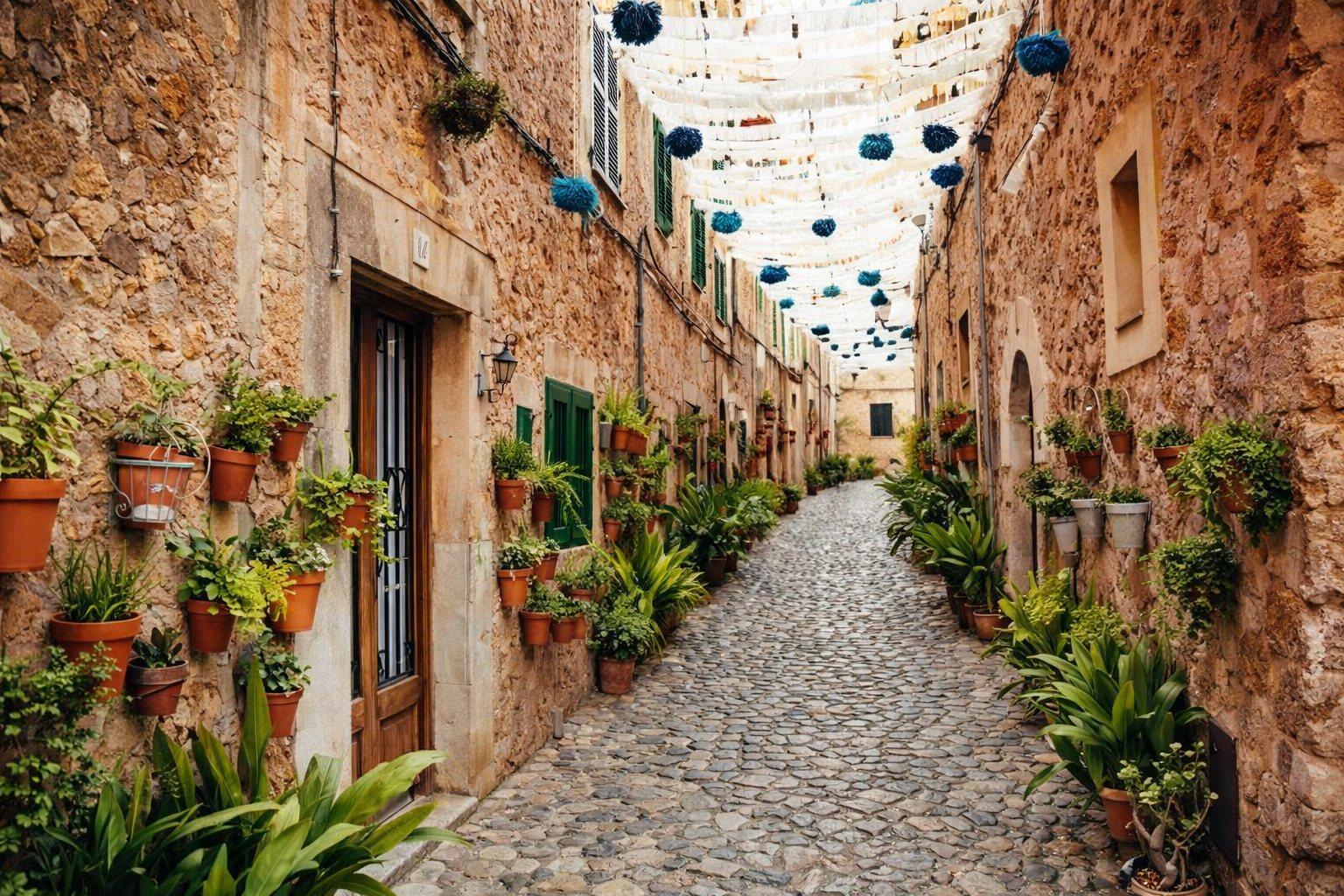Stone lane with potted plants in Valldemossa